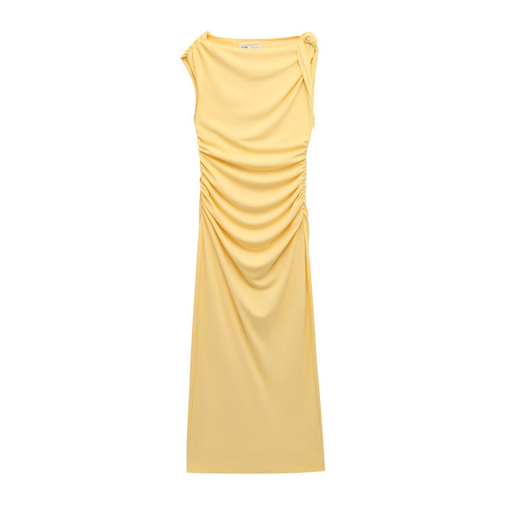 Valantomode | Chic Asymmetric Ruched Sleeveless Maxi Dress for Elegance