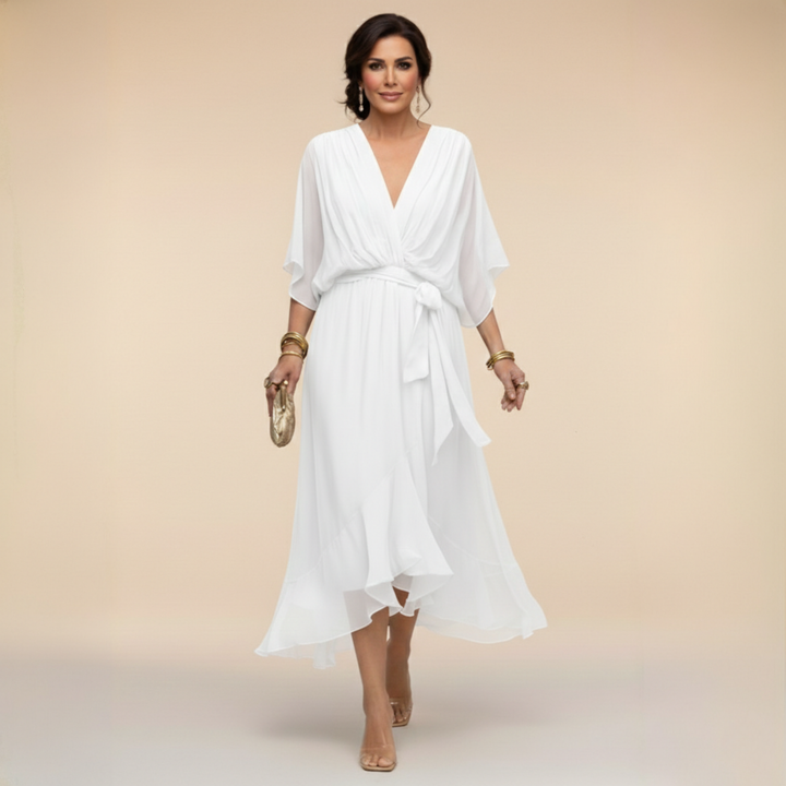 Valantomode | Beautiful V-neck Dress with Flowing Design for Women