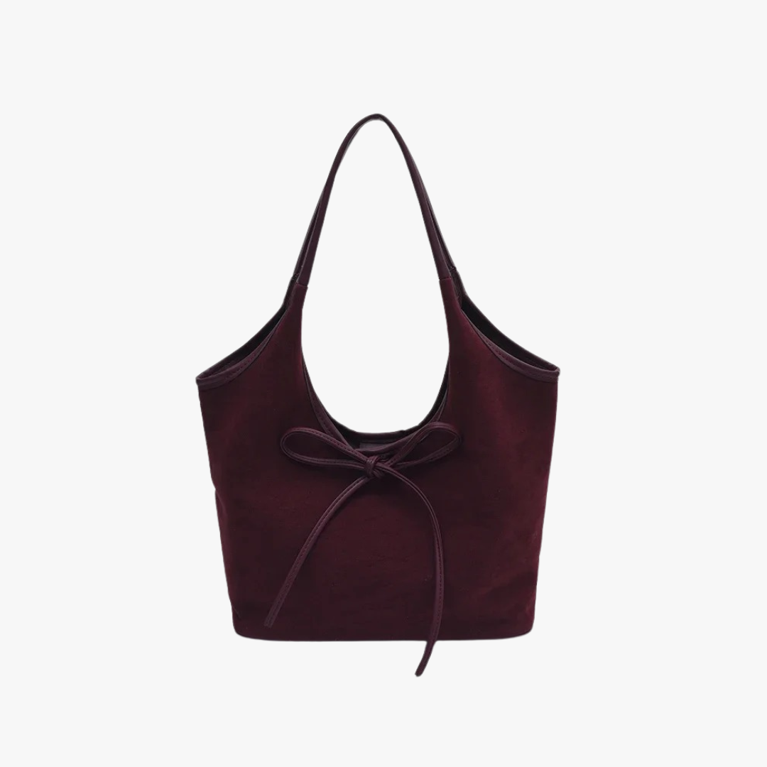 Valantomode | Velvet Ribbon Garrison – Premium Vegan Suede Tote with Soft-Touch Handle Straps