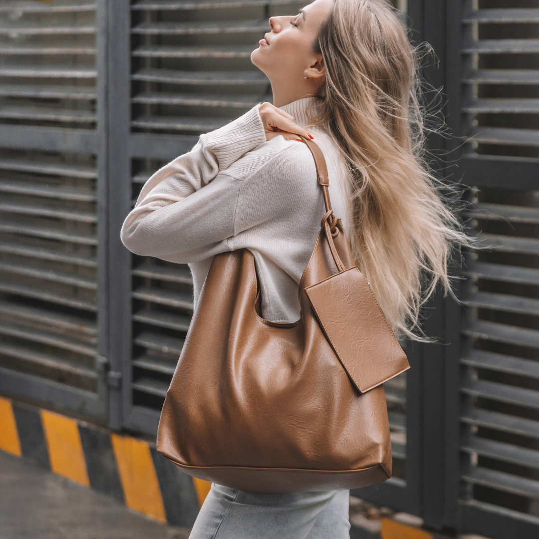 Valantomode | Aria Vertical Slouch – Premium Vegan Leather Oversized Tote with Modular Pouch