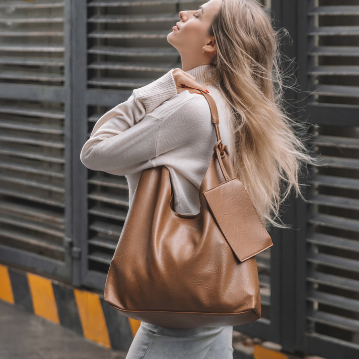 Valantomode | Aria Vertical Slouch – Premium Vegan Leather Oversized Tote with Modular Pouch