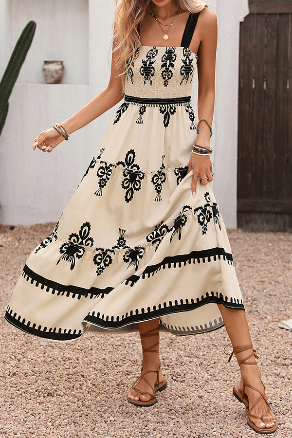 Valantomode | Chic Floral Print Smocked Maxi Dress for Effortless Style