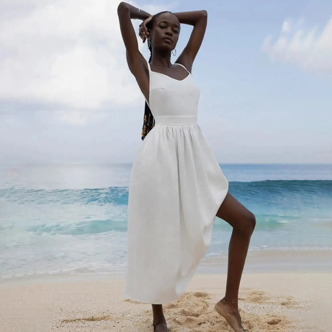 Valantomode | Stylish Green Linen Dress Perfect for Summer Days