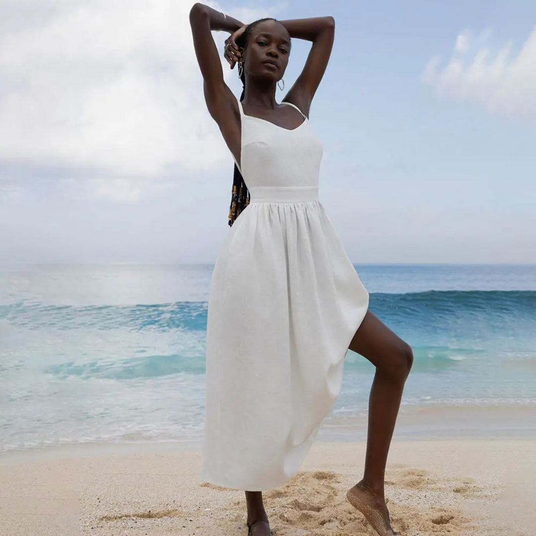 Valantomode | Breezy Linen Midi Dress for Effortless Style