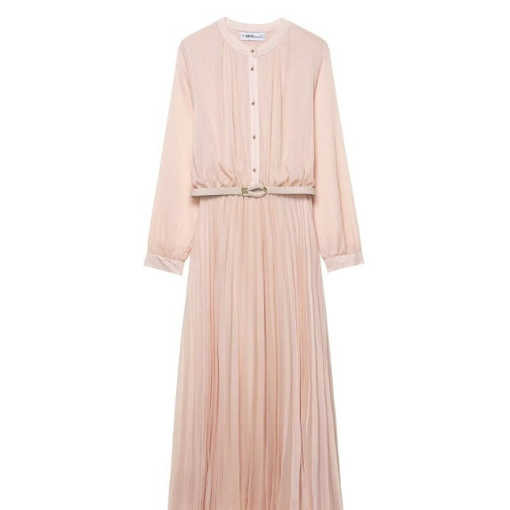 Valantomode | Elegant Lantern Sleeve Chiffon Maxi Dress with Belt