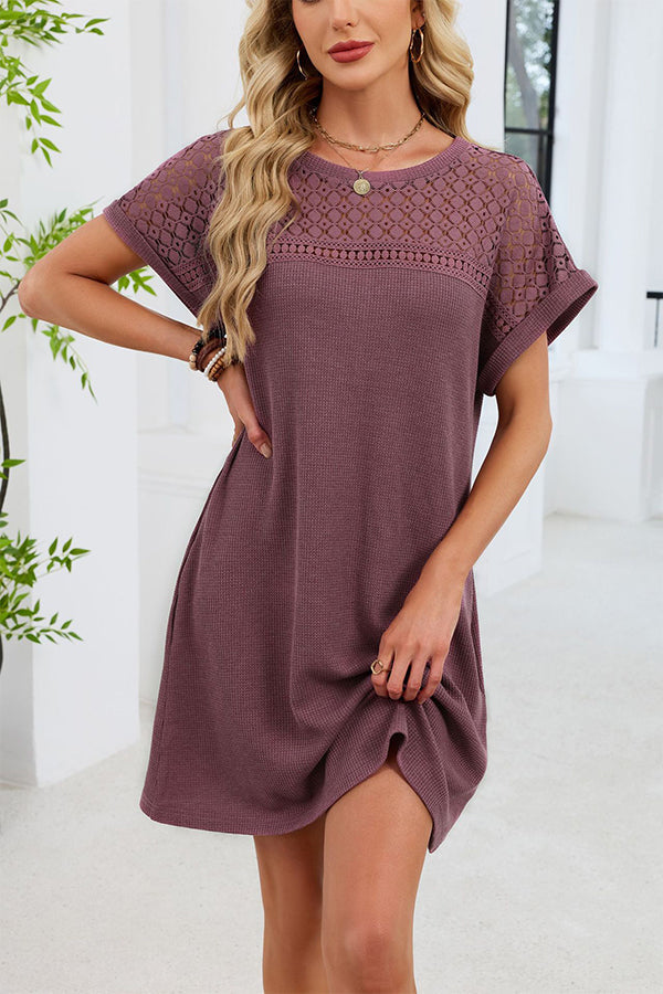 Valantomode | Chic Knit Round Neck Mini Dress for Effortless Style