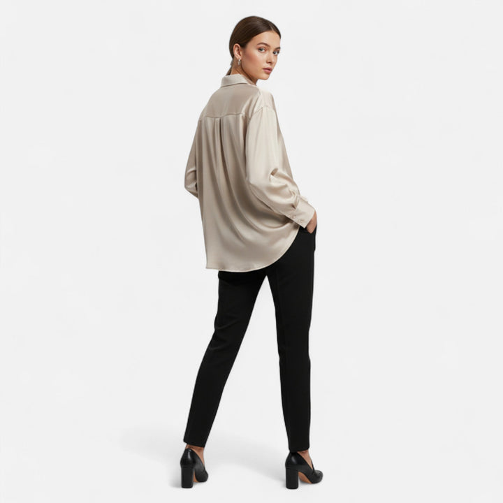 Valantomode | Women’s Silk Satin Blouse - Elegant Liquid Satin Office Shirt