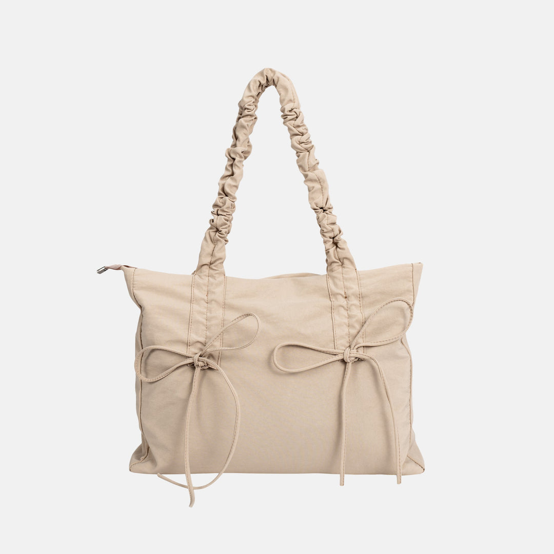 Valantomode | Luna Ribbon Kinetic Tote – Lightweight Adjustable Nylon Shoulder Bag with Ribbon Detail