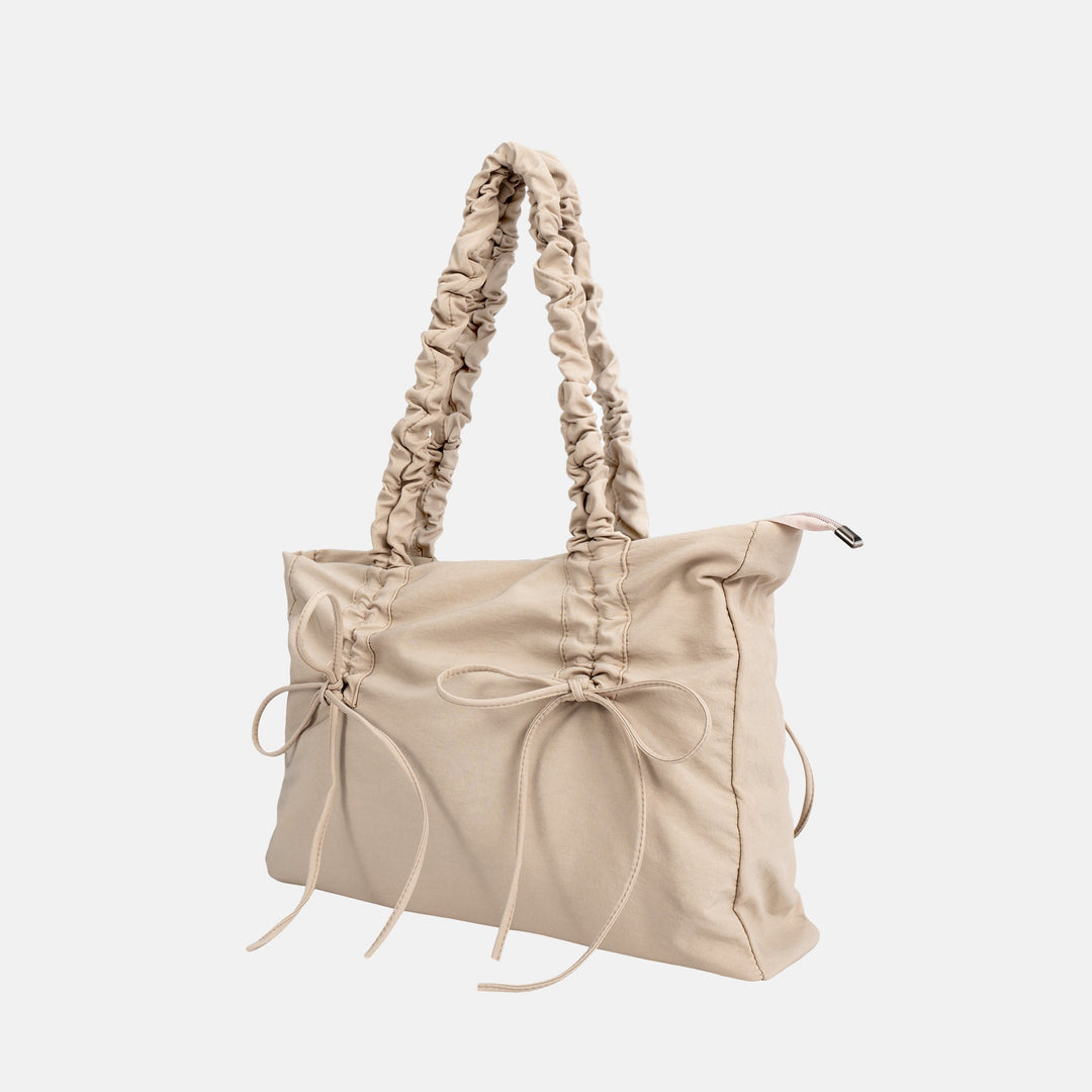 Valantomode | Luna Ribbon Kinetic Tote – Lightweight Adjustable Nylon Shoulder Bag with Ribbon Detail