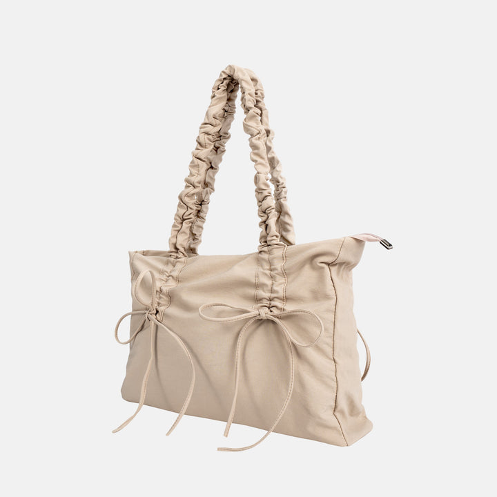 Valantomode | Luna Ribbon Kinetic Tote – Lightweight Adjustable Nylon Shoulder Bag with Ribbon Detail