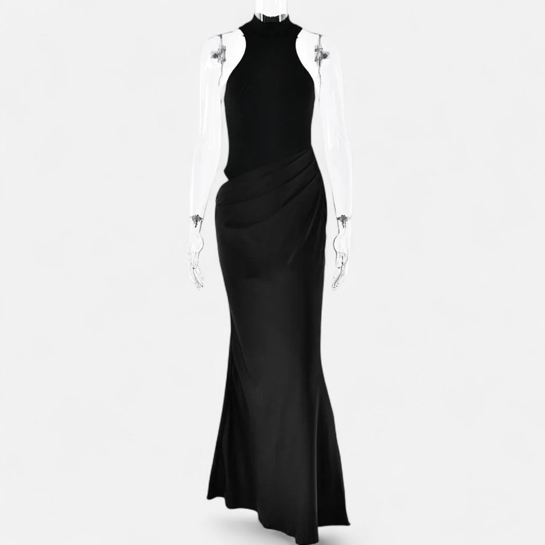 Valantomode | Women’s Satin Cut-Out Maxi Dress Silky Grace Sculpted Elegance