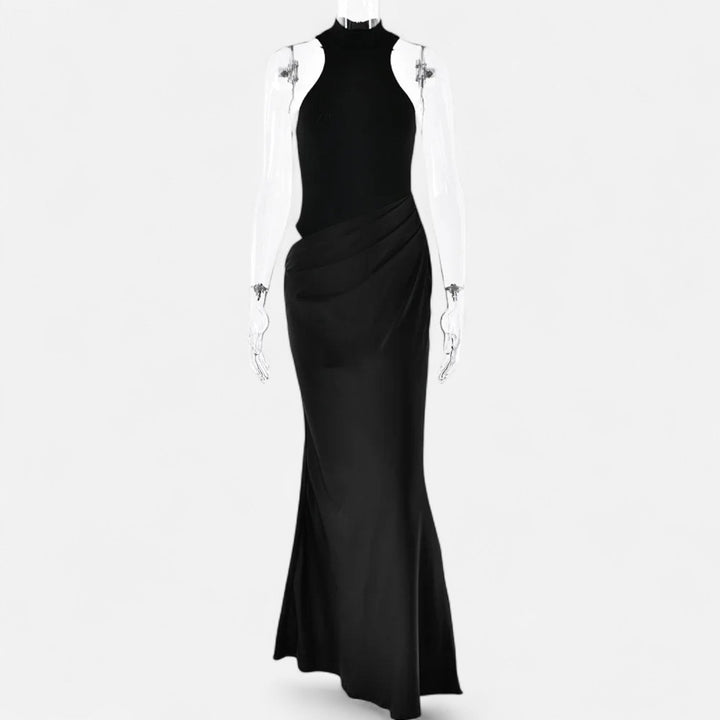 Valantomode | Women’s Satin Cut-Out Maxi Dress Silky Grace Sculpted Elegance