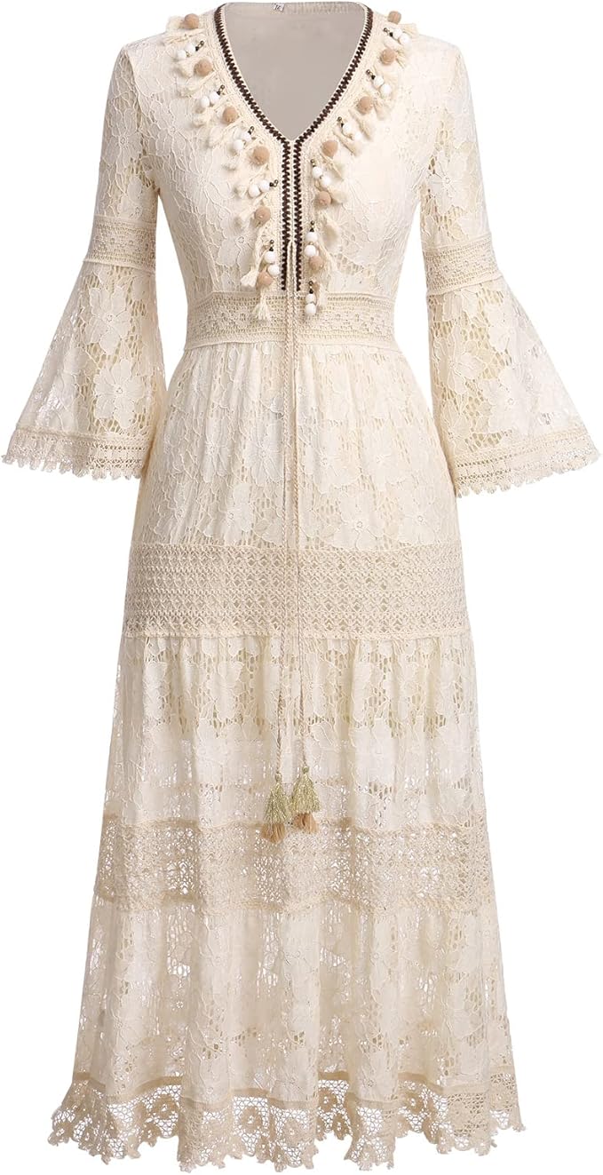 Valantomode | Dress with Boho Lace Design