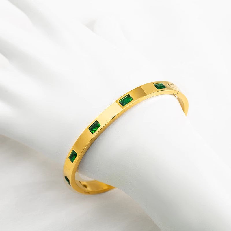 Valantomode | Gold Plated Emerald Green Bangle for Women