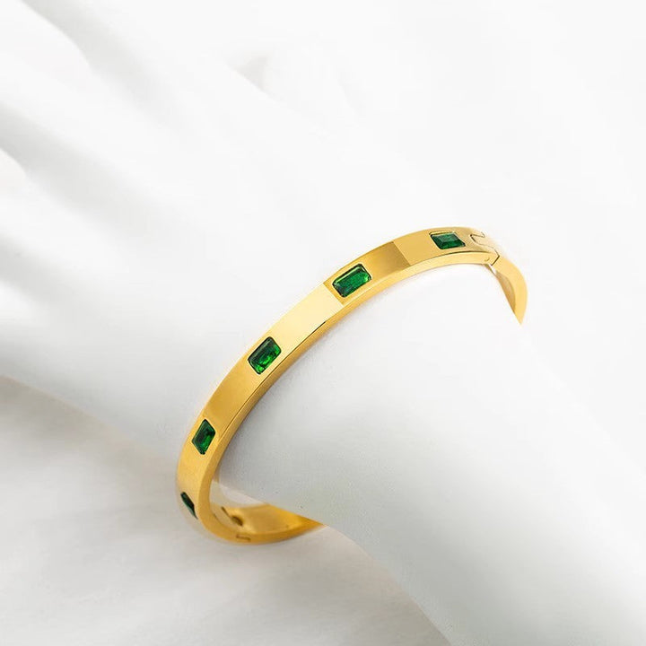 Valantomode | Gold Plated Emerald Green Bangle for Women