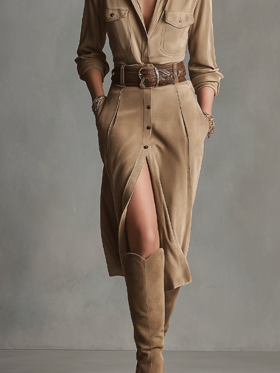 Valantomode | Chic Suede Dress for Sophisticated Evening Events