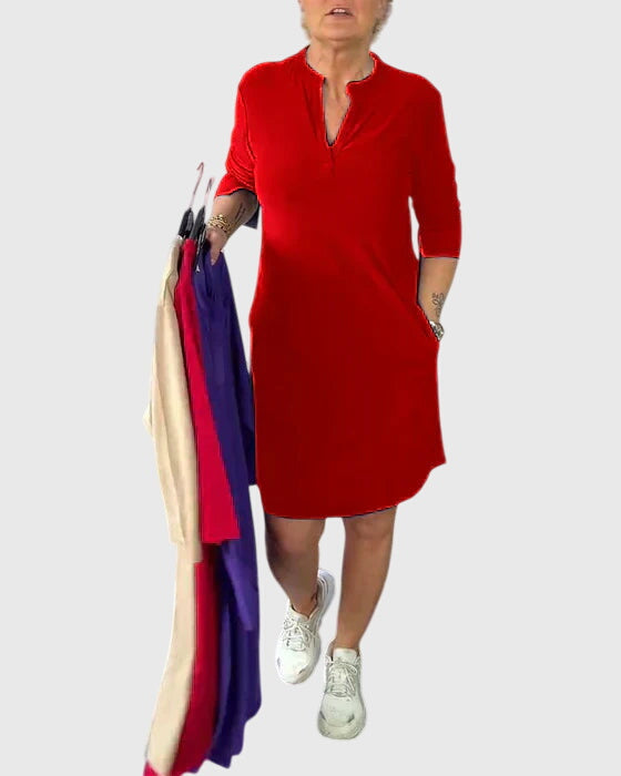 Valantomode | Chic V-Neck Midi Dress Perfect for Any Casual Outing