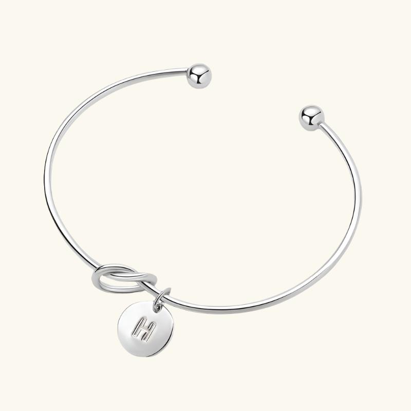 Valantomode | Gold Plated Initial Charm Bangle for Women