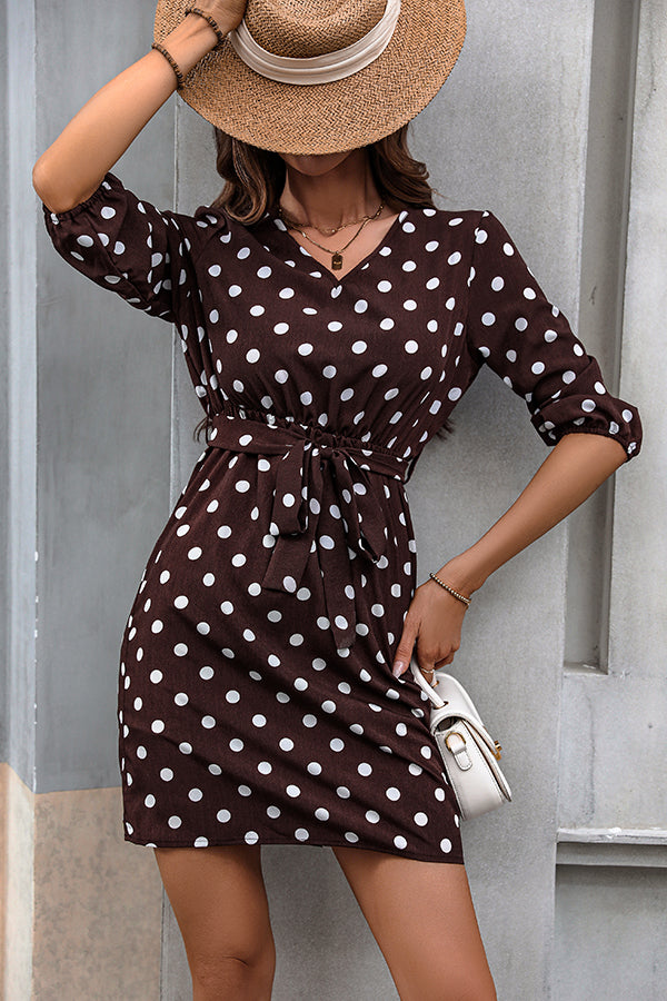 Valantomode | Chic Dots Print Tie-Waist Casual Dress for Effortless Style