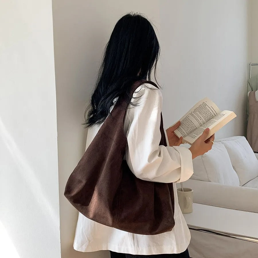 Valantomode | Velvet Orbital Garrison – Large Premium Vegan Suede Retro Hobo Tote
