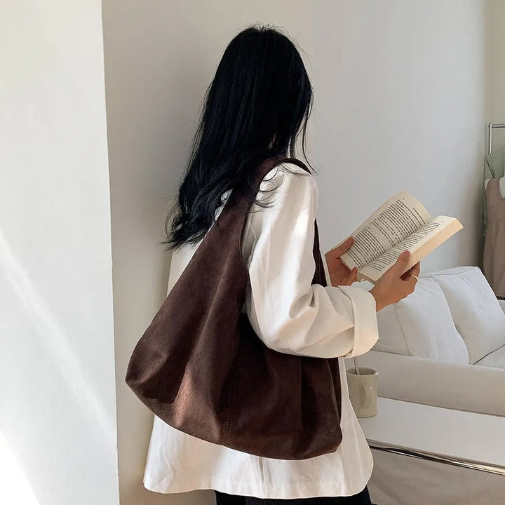 Valantomode | Velvet Orbital Garrison – Large Premium Vegan Suede Retro Hobo Tote