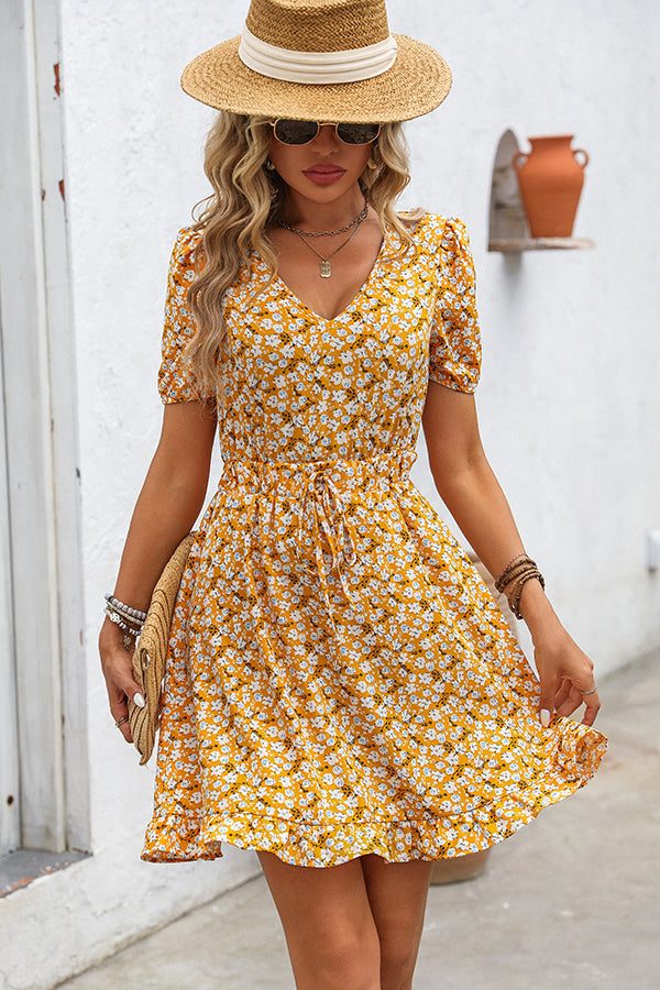 Valantomode | Chic V Neck Floral Mini Dress for Effortless Style