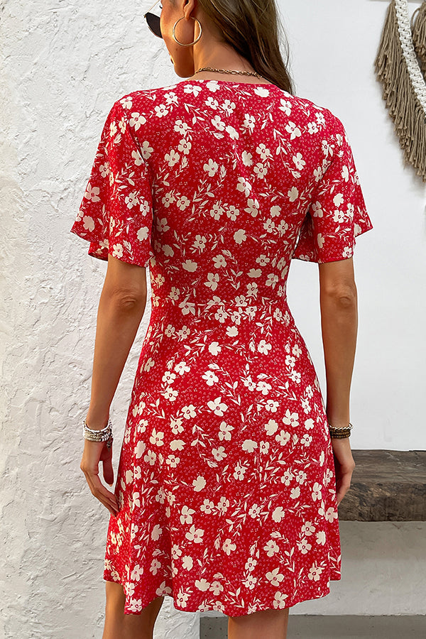 Valantomode | Chic Floral V Neck Mini Dress for Effortless Style