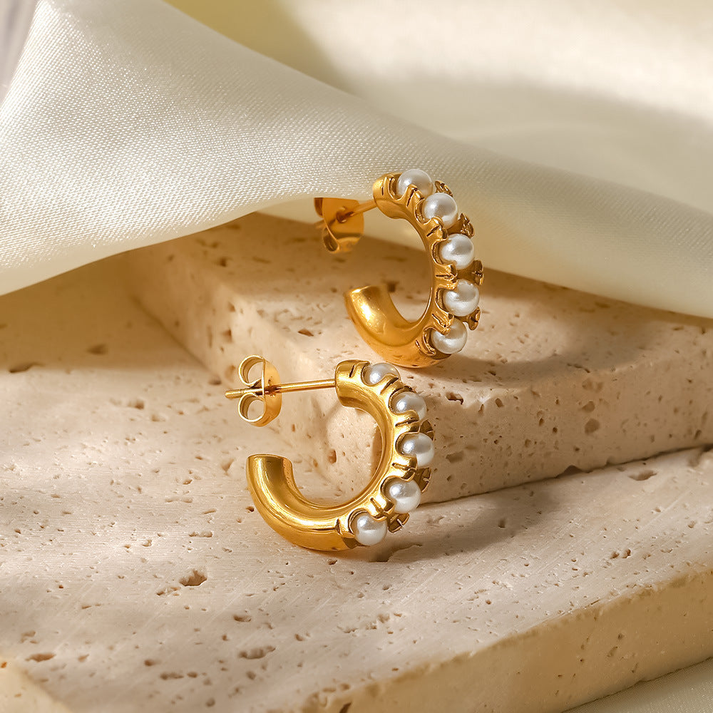 Valantomode | Plated Framed Freshwater Pearl Earrings for Women