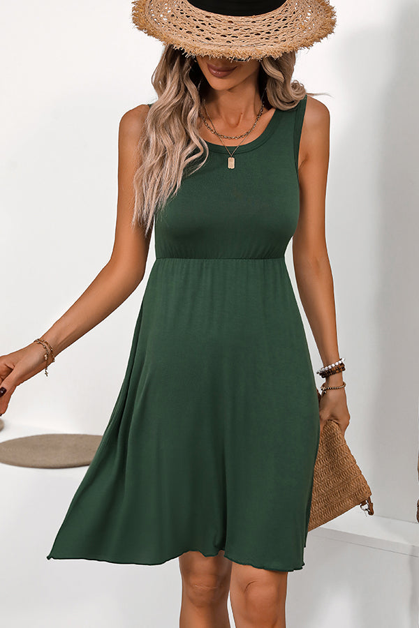 Valantomode | Chic Solid Color Sleeveless Round Neck Casual Dress