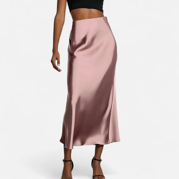 Valantomode | Women’s High-Waist Satin Midi Skirt
