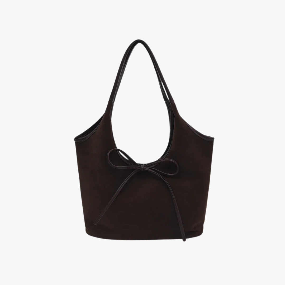 Valantomode | Velvet Ribbon Garrison – Premium Vegan Suede Tote with Soft-Touch Handle Straps
