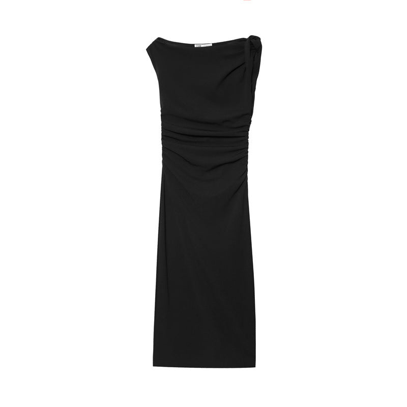 Valantomode | Chic Asymmetric Ruched Sleeveless Maxi Dress for Elegance