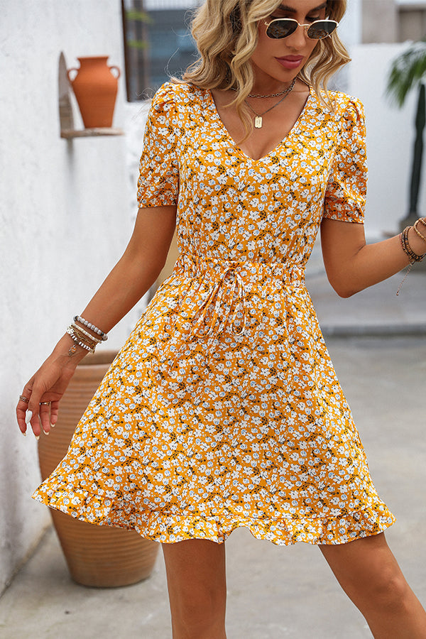 Valantomode | Chic V Neck Floral Mini Dress for Effortless Style
