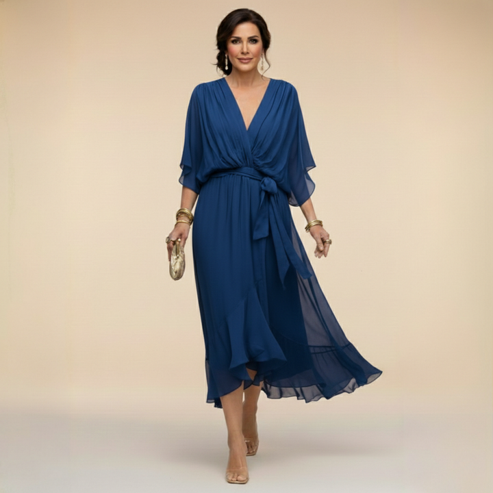 Valantomode | Beautiful V-neck Dress with Flowing Design for Women