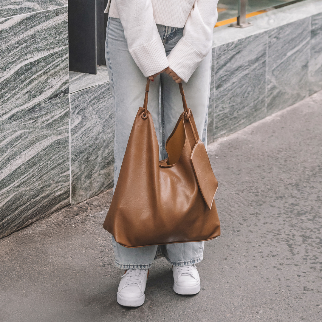 Valantomode | Aria Vertical Slouch – Premium Vegan Leather Oversized Tote with Modular Pouch