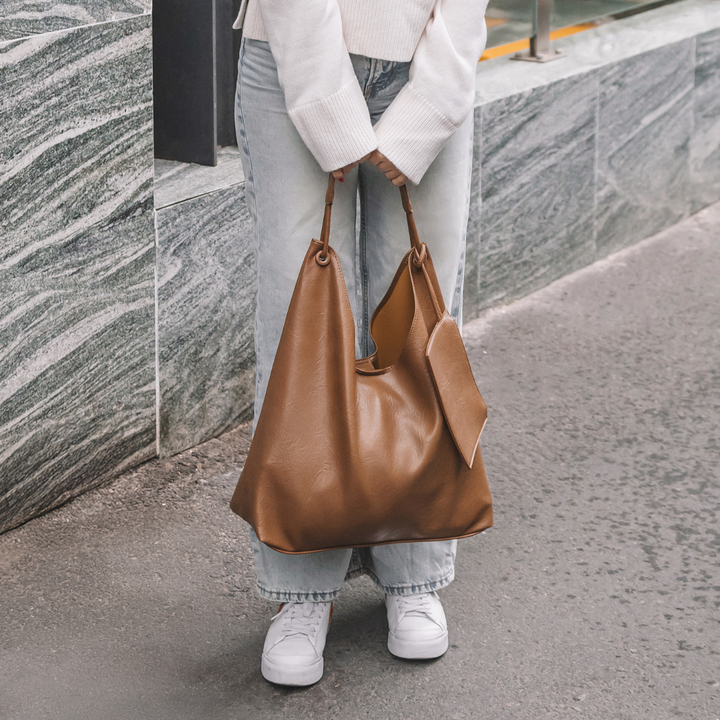 Valantomode | Aria Vertical Slouch – Premium Vegan Leather Oversized Tote with Modular Pouch