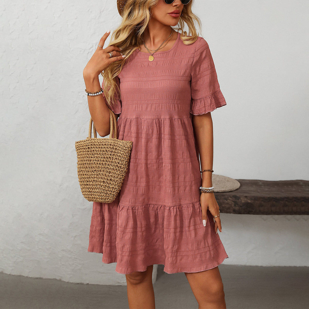 Valantomode | Adorable Ruffle Hem Mini Dress for Trendy Style