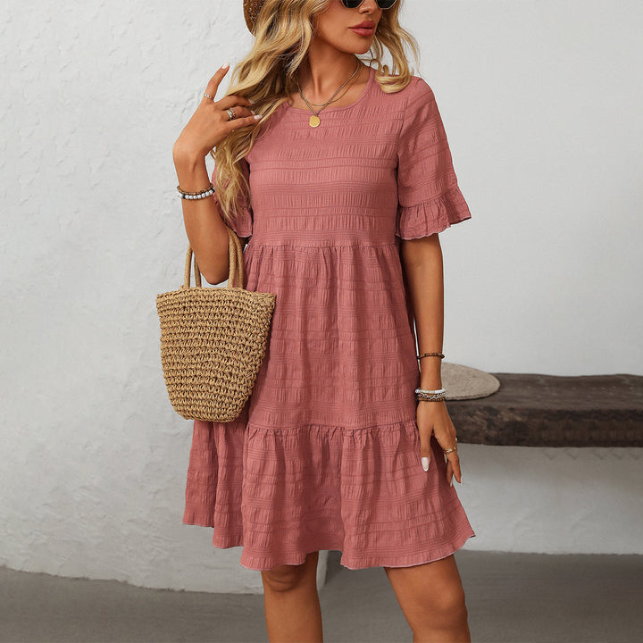 Valantomode | Adorable Ruffle Hem Mini Dress for Trendy Style