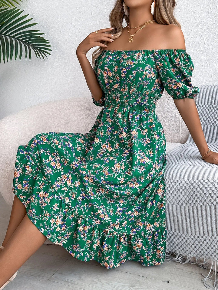 Valantomode | Charming Floral Dress with Square Neckline for Everyday Wear
