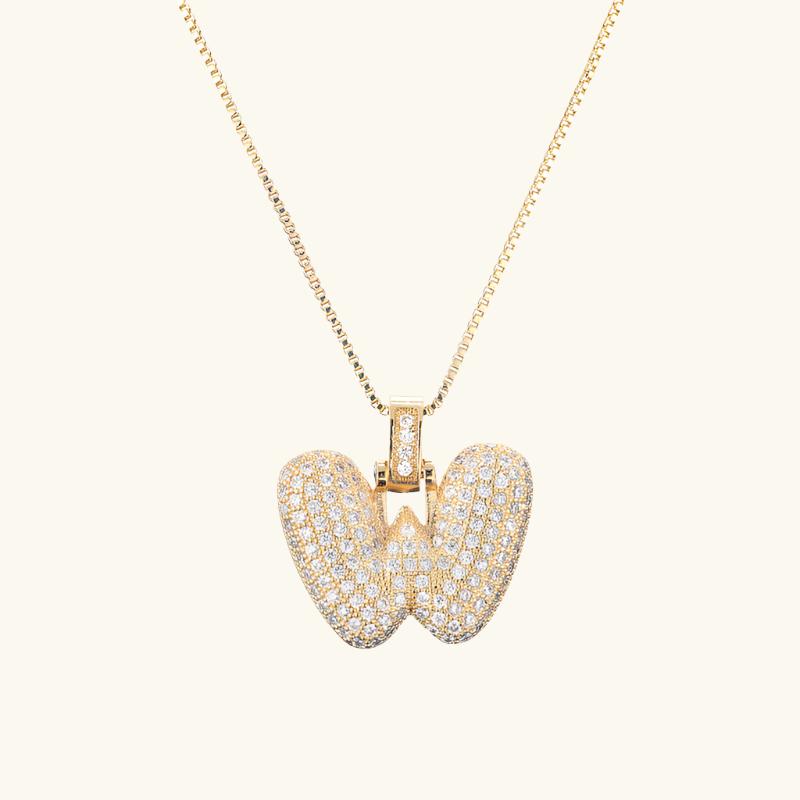 Valantomode | Plated Letter Luxe Necklace with Alphanumeric Architecture and Refractive Assets