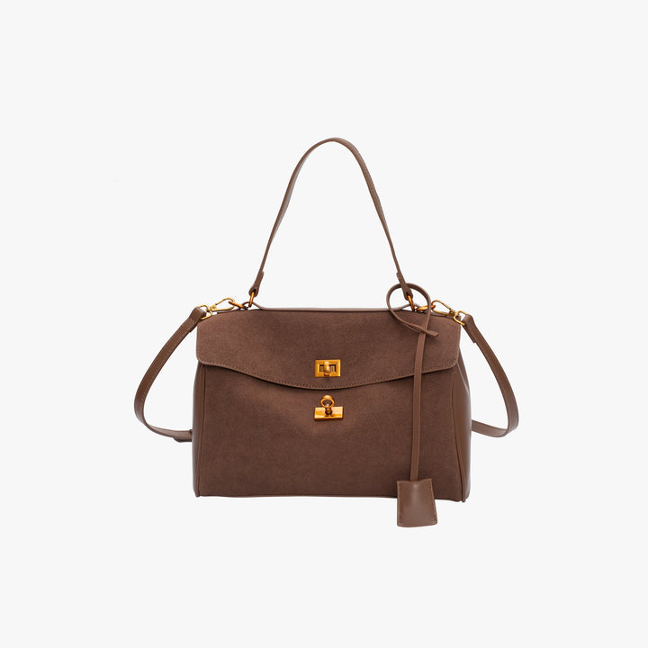 Valantomode | Velvet Vanguard Tote – Premium Faux Suede Business Bag with Turn-Lock & Vegan Leather Handles
