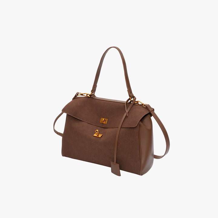Valantomode | Velvet Vanguard Tote – Premium Faux Suede Business Bag with Turn-Lock & Vegan Leather Handles