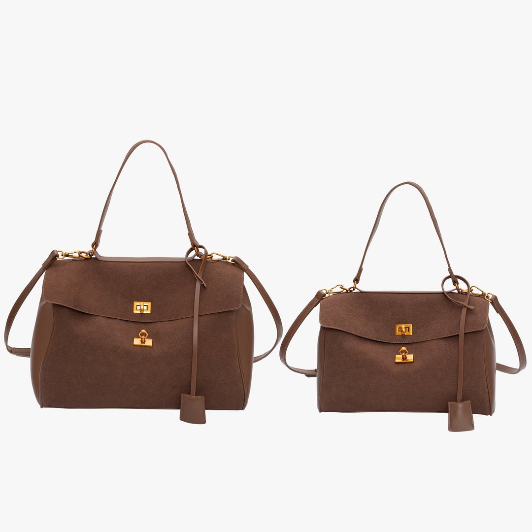 Valantomode | Velvet Vanguard Tote – Premium Faux Suede Business Bag with Turn-Lock & Vegan Leather Handles