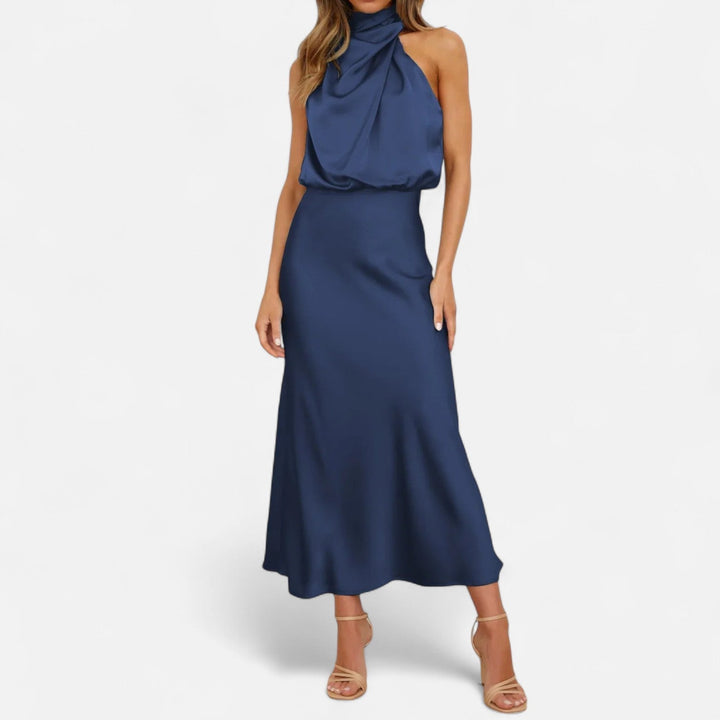 Valantomode | Women’s Satin A-Line Sleeveless Long Dress