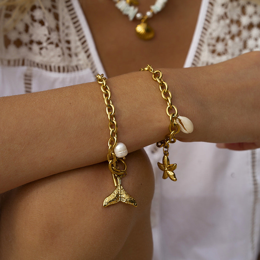 Valantomode | Plated Marine-Inspired Bracelet with Textured Starfish and Mollusk Geometry