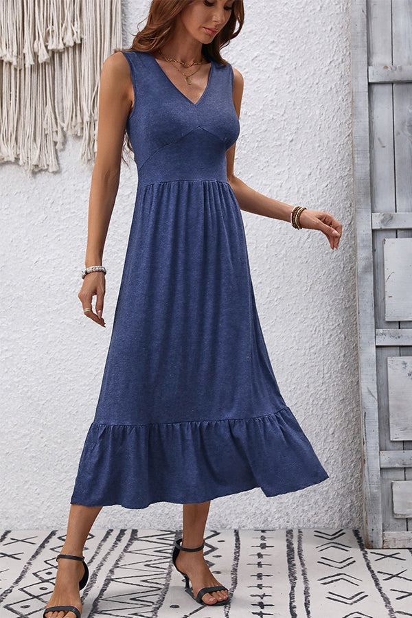 Valantomode | Chic V Neck Solid Casual Dress for Effortless Style