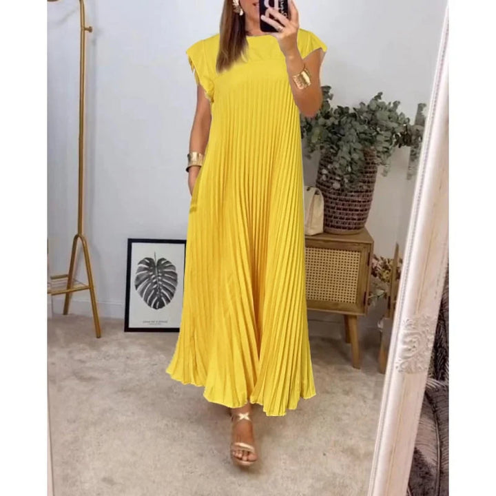 Valantomode | Chic Pleated Dress in Soft Polyester for Everyday Comfort