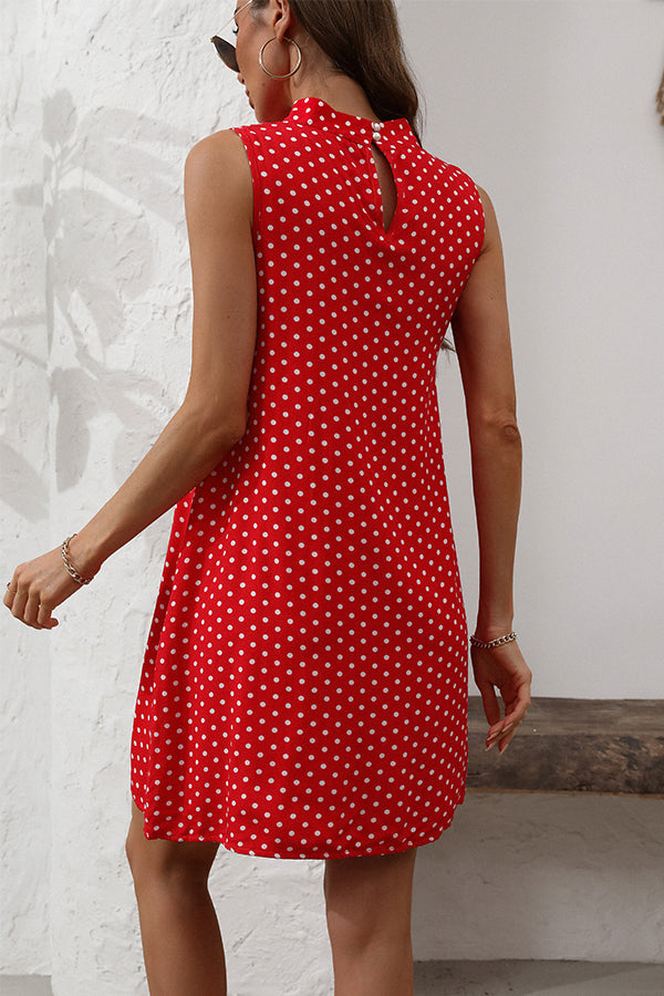 Valantomode | Chic Dots Print Sleeveless Mini Dress for Casual Elegance