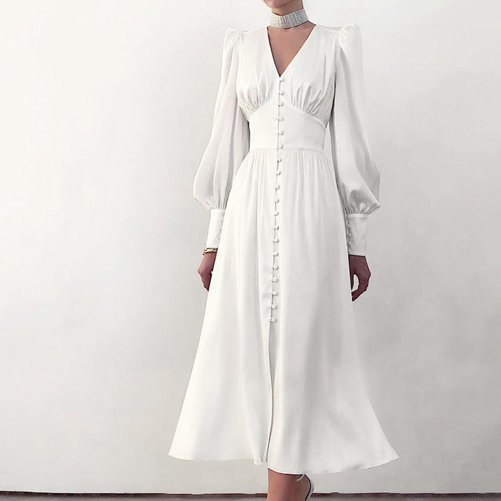 Valantomode | Long Sleeve Satin Dress for Effortless Elegance