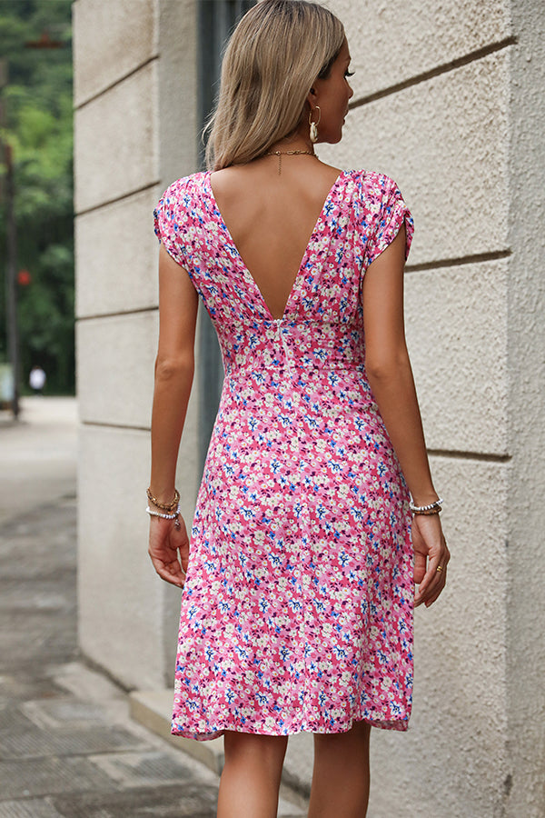 Valantomode | Chic V Neck Floral Mini Dress for Effortless Style